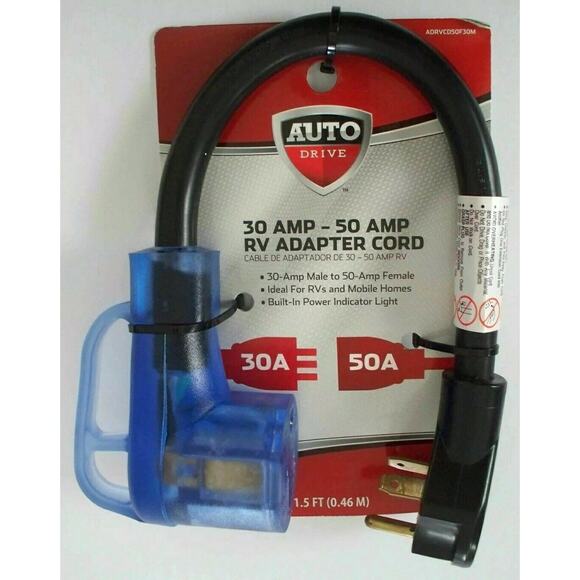 Auto Drive 30 Amp Male - 50 Amp Female RV Adapter Cord, RVs / Mobile Homes, NEW - Picture 1 of 12